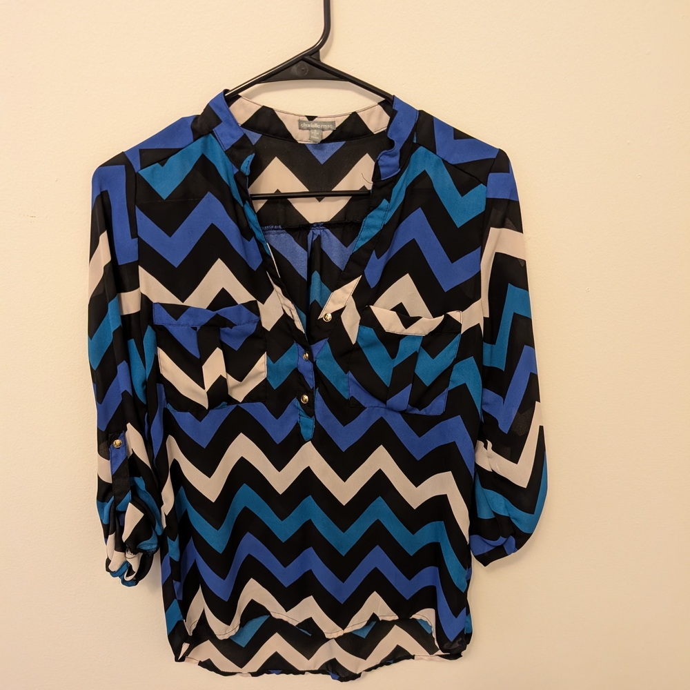 Charlotte Russe Blue and Black Chevron Blouse